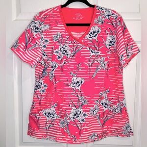 Cherokee Infinity Women's Scrubs Top Mock Wrap - Pink Floral - Size Large